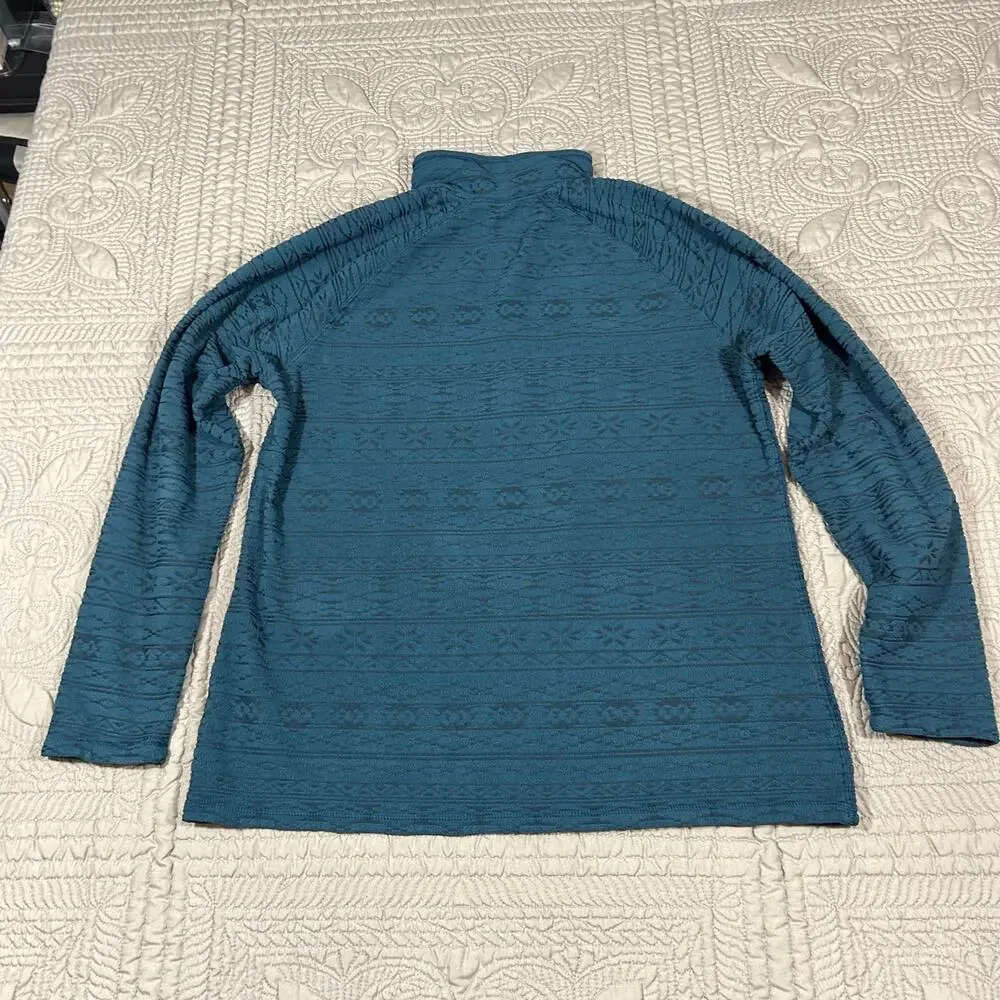 Eddie Bauer Women L Aztec Print 1/4 Zip Pullover Dark Teal Warm